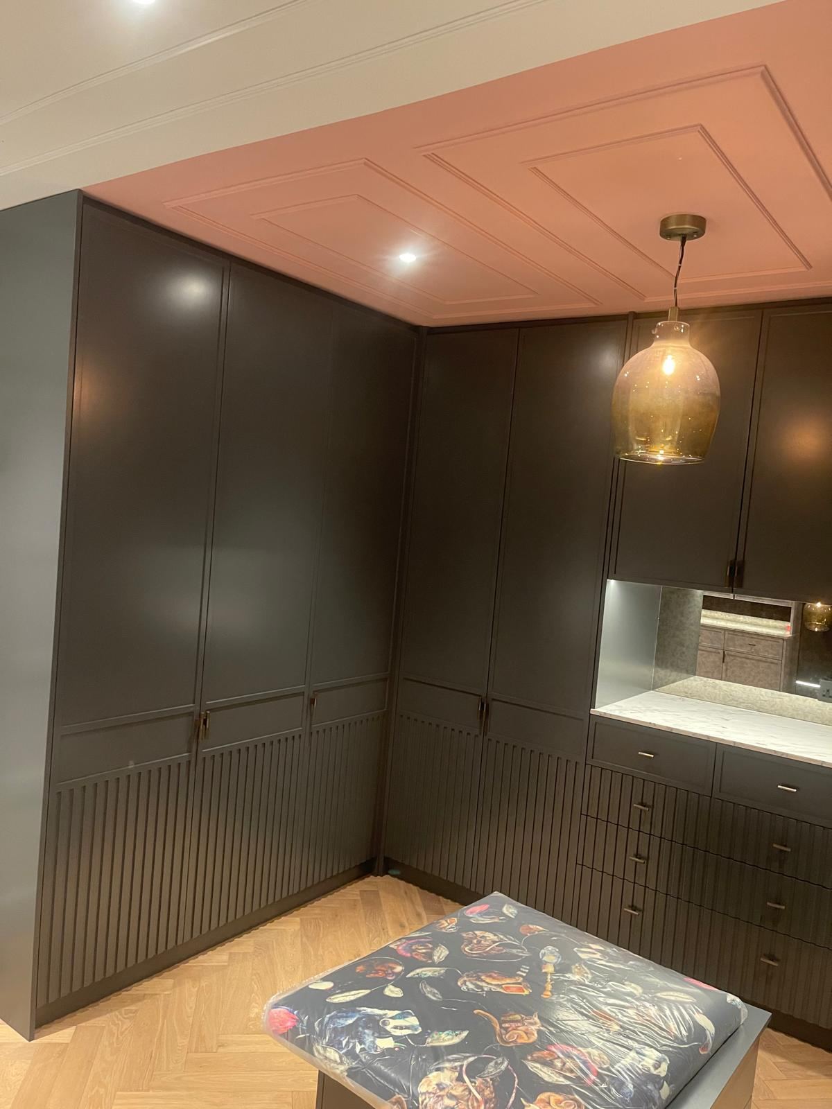 Dark Dressing Room with Rose Gold Ceiling